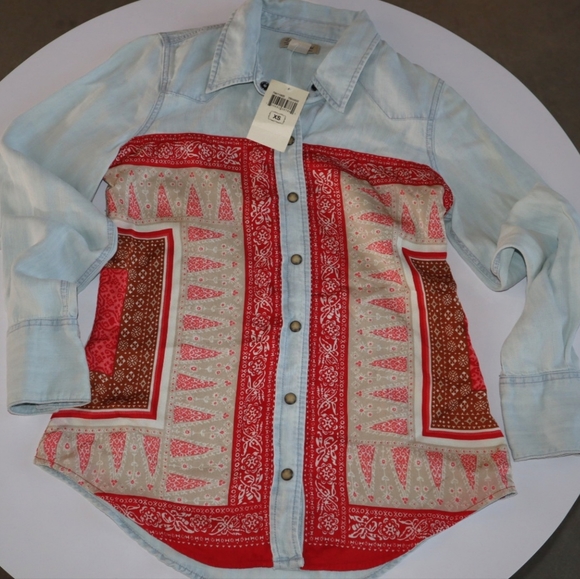 Lucky Brand Denim Chambray Bandana Shirt - Picture 3 of 7